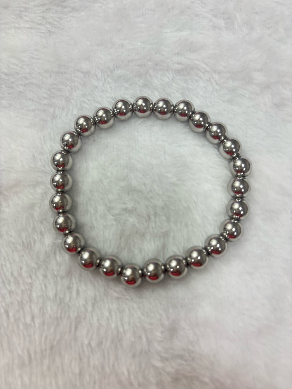 Silver Tone Stainless Steel Beaded Stretch Bracelet Round Ball Beads